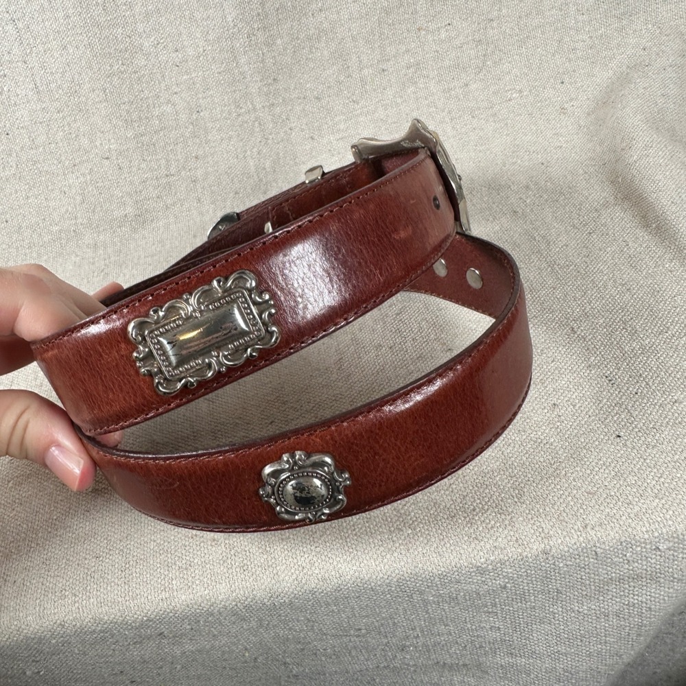 Fossil Womens Brown Leather Western Belt Silver‎ Ornate Concho Buckle Size L - Picture 3 of 9